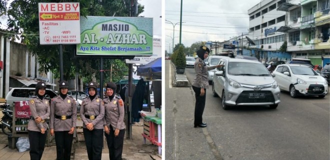 Polwan di Jambi Berjaga saat Waktu Salat Jumat. Foto : Ist