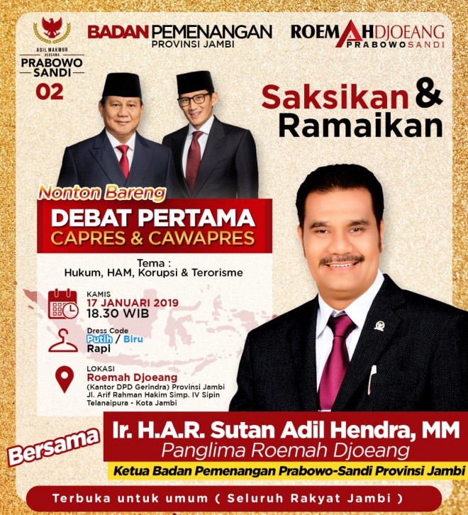 Acara nonton bareng debat presiden Kamis (17/1).