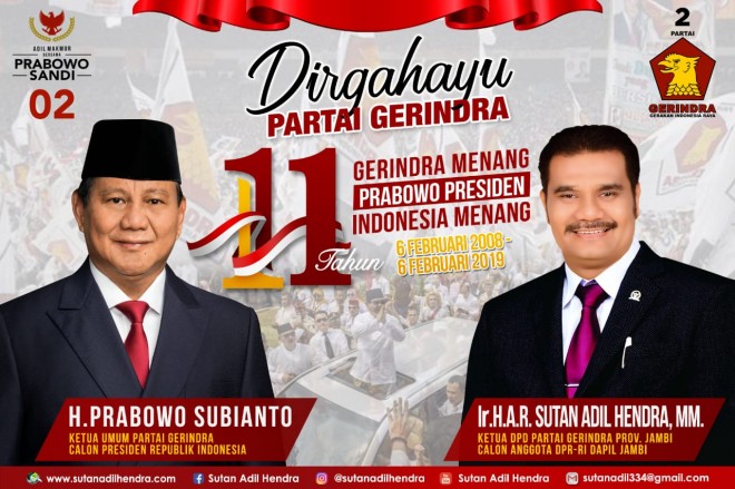 Ketua DPD Partai Gerindra Provinsi Jambi Sutan Adil Hendra (SAH). 