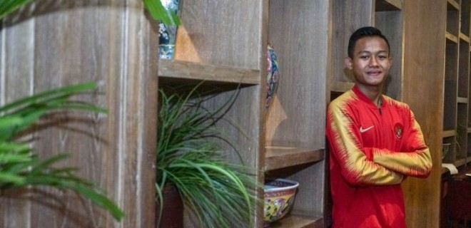 Sani Rizki, penggawa timnas U-22 Indonesia yang juga seorang anggota polisi mendapatkan kenaikan pangkat usai mengantarkan timnya juara Piala AFF U22 2019. Foto : Jawapos