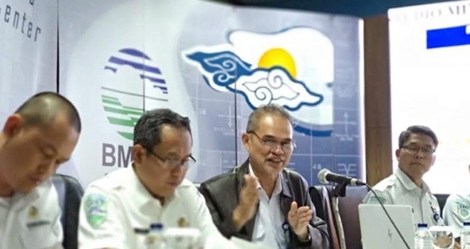 Herizal, Deputi Bidang Klimatologi pada Press Conferense Prakiraan Musim Kemarau 2019, di gedung BMKG, Jakarta, Rabu (6/3/2019). Foto : Zulhaidah Bahar/INDOPOS