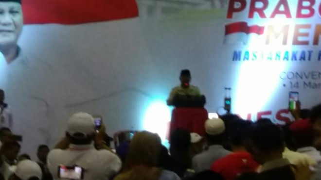 Capres Prabowo Subianto dalam pidatonya. 