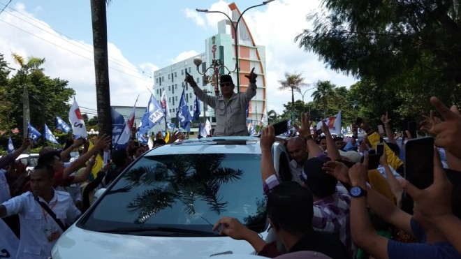 Kedatangan Capres Prabowo ke Provinsi Jambi, Kamis (14/3). Foto : Safwan / Jambiupdate