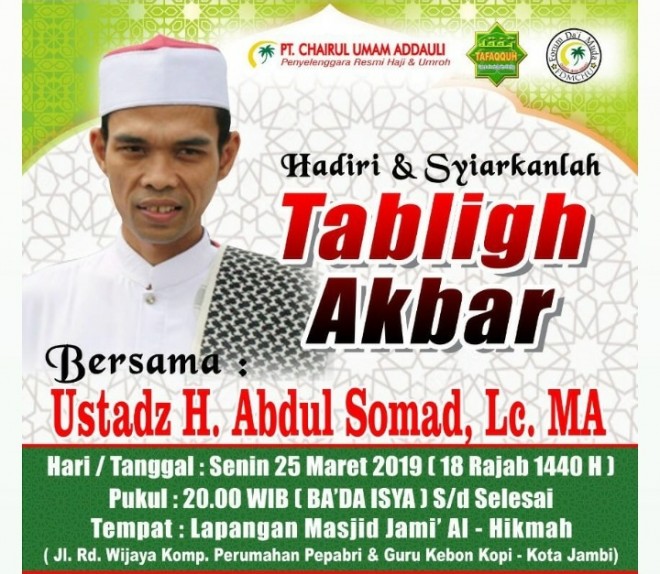 Malam ini, UAS Bakal Mengisi Tausiah di Kota Jambi.