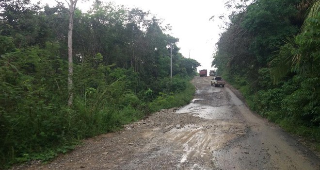 Kondisi jalan ke Pelepat Ilir yang hancur. Foto : Ist