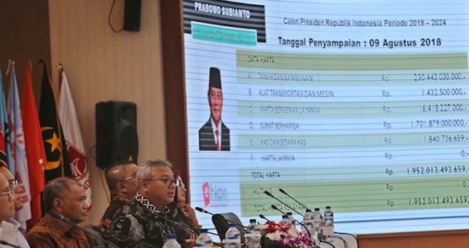 Komisi Pemilihan Umum (KPU) bersama Komisi Pemberantasan Korupsi (KPK) mengumumkan Laporan Harta Kekayaan Penyelenggara Negara (LHKPN) para kontestan Pemilihan Presiden (Pilpres) 2019. Foto : Fedrik / Jawapos