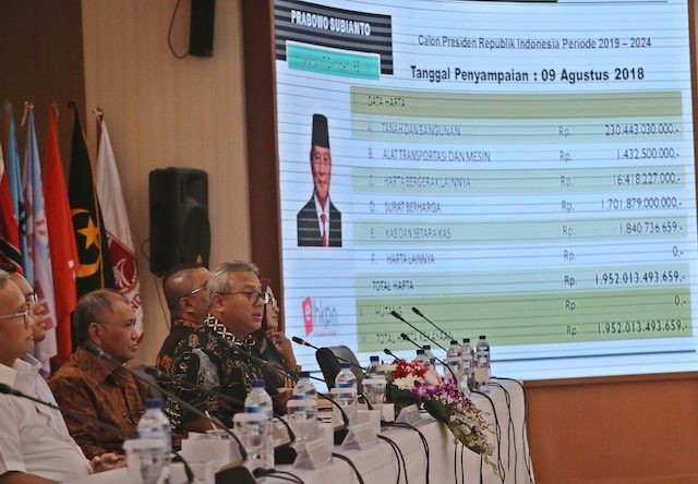 Ketua Komisi Pemilihan Umum (KPU) Arief Budiman saat merilis Daftar LHKPN meilik capres dan cawapres yang bertarung di Pilpres 2019. (Fedrik/JawaPos.com)