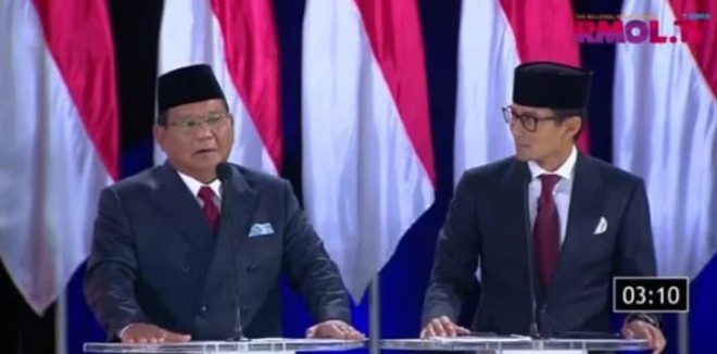 Prabowo-Sandi di debat kelima. Foto : RMOL