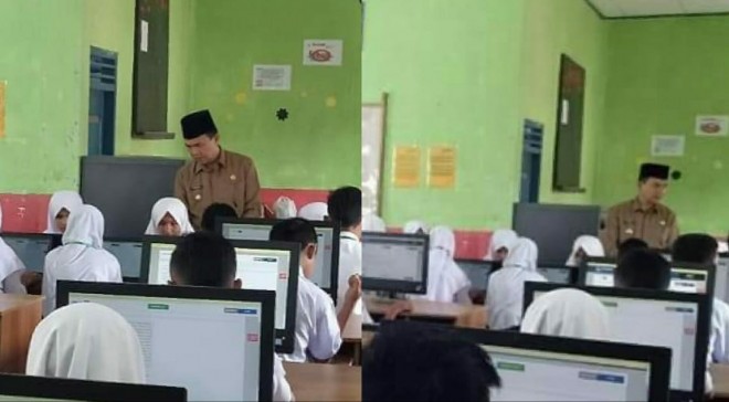 Bupati Adirozal Pantau Ujian Nasional SD dan SMP. Foto : Gusnadi / Jambiupdate