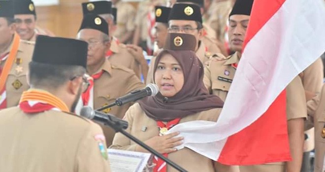 Bupati Masnah Hadiri Pelantikan Pengurus MPC,LPK, Kwarcab Pramuka Muarojambi. Foto : Ist