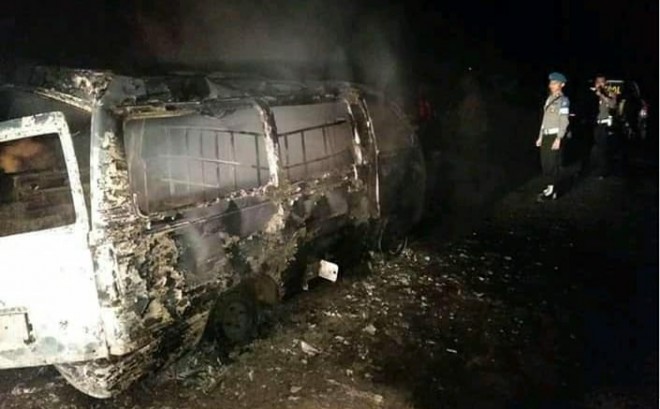 Satu Unit Mobil di Tanjabtim Hangus Terbakar. Foto : Ist
