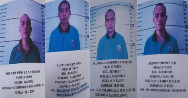 Empat orang narapidana (napi) Lapas Klas II B Sungaipenuh yang kabur. Foto : Ist