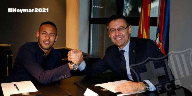 Neymar dan presiden Barcelona. Foto : Twitter