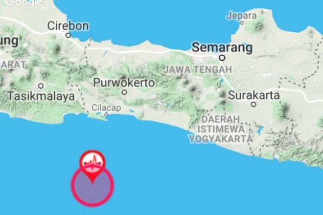 Lokasi gempa berkekuatan 5,3 SR yang mengguncang Cilacap pada hari Sabtu (29/6/2019), pukul 13.46 WIB. (Foto: BMKG)