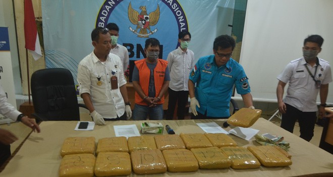 Barang bukti berupa ganja 14 Kg yang diamankan oleh BNNP Jambi bersama tersangka baru-baru ini. Tersangka teryata resedivis. Foto : Ist