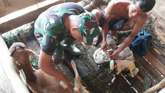 Kopda Sisri Hadi membatu warga Rt 13 Desa Ladang Peris. 