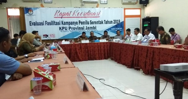 Komisi Pemilihan Umum (KPU) Provinsi Jambi, menggelar Rakor Evaluasi Fasilitasi Kampanye Serentak Pemilu 2019, Rabu (31/7).