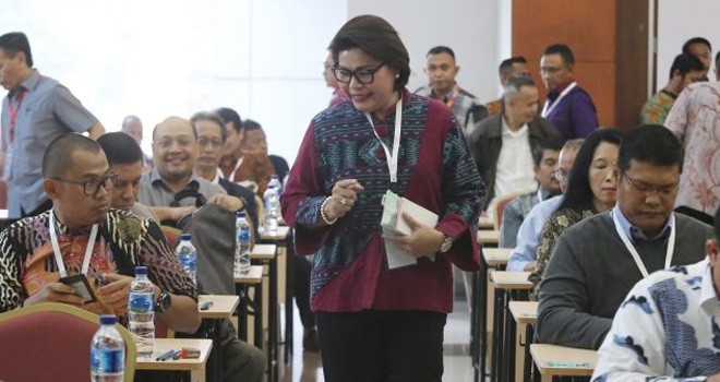 Peserta bersiap mengikuti tes psikologi seleksi calon pimpinan KPK, di Pusdiklat Kementerian Sekretariat Negara, Cilacdak, Jakarta, Minggu (28/7/2019).  Foto : Fedrik Tarigan / Jawapos