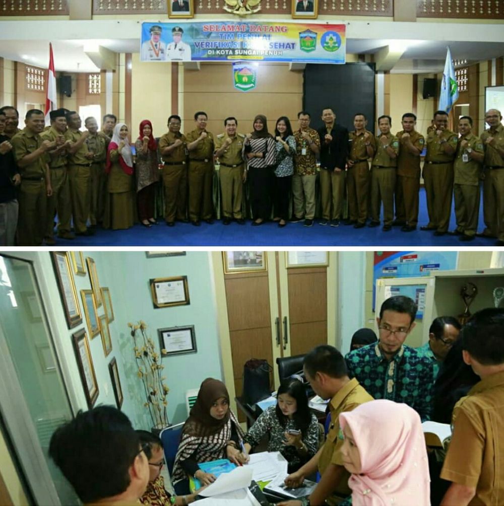 Walikota Sungai Penuh, H. Asafri Jaya Bakri (AJB) saat menyambut kedatangan tim penilai verifikasi lapangan Kab/Kota Sehat (KKS) tingkat nasional di Kota Sungai Penuh, Selasa (13/8).