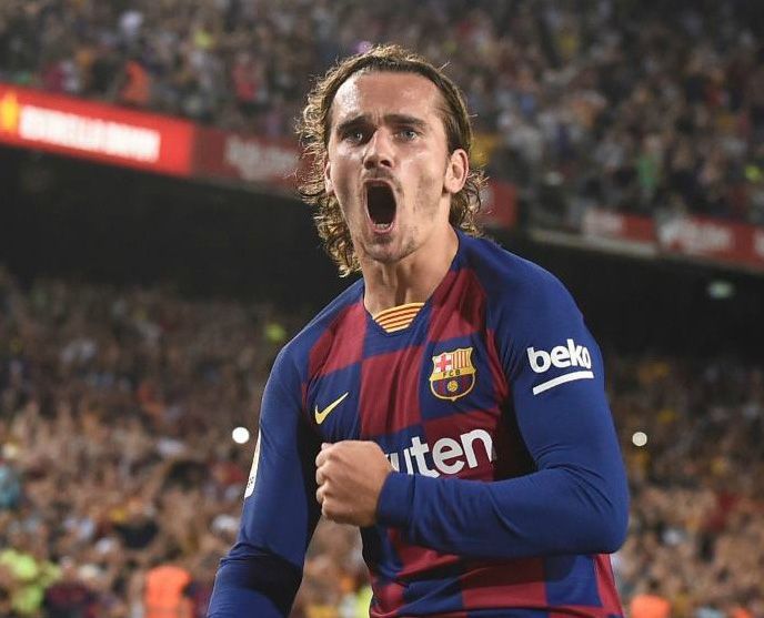 Ekspresi bomber Barcelona Antoine Griezmann usaj menjebol gawang Real Betis.