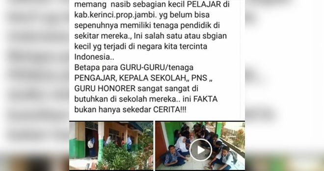 Screnshot postingan Siswa SMP Terpencil di Kerinci yang viral di medsos.