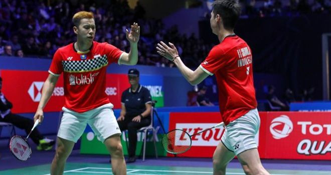 Marcus Fernaldi Gideon/ Kevin Sanjaya Sukamuljo lolos ke semfiinal French Open 2019. 