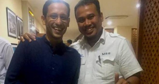 Ketua Umum IGI M Ramli Rahim berpose bareng Mendikbud Nadiem Makarim di Jakarta, Senin (4/11).