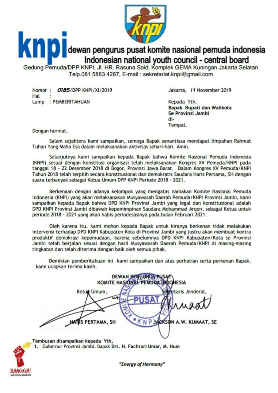Ketua DPD KNPI Jambi Tegaskan Fikar Azami Masih Ketua KNPI Sungai Penuh.

