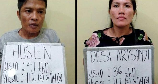 Pasutri yang diduga sebagai Bandar narkoba jenis sabu, diamankan oleh Satresnarkoba Polres Muaro Jambi bersama barang buktinya.