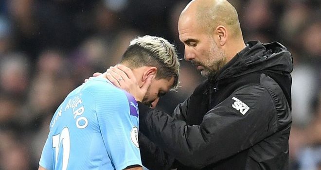 Pep Guardiola dan Sergio Aguero.
