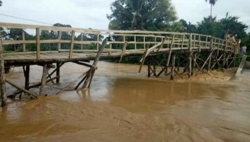 Kondisi jembatan penghubung di Desa Pulau Aro, Kecamatan Pelawan.
