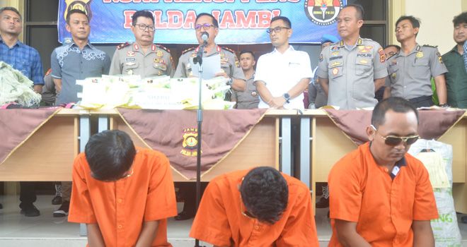 Tiga orang tersangka kurir narkoba jenis sabu sebera 15,4 kg yang diamankan beberapa waktu lalu saat ini masih mendekam di sel tahanan Mapolda Jambi.