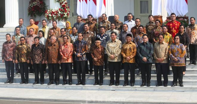 Presiden Joko Widodo dan Wapres Ma'ruf Amin bersama Kabinet Indonesia Maju 2019-2024.