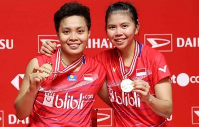 Ganda putri Greysia Polii/Apriyani Rahayu saat raih gelar juara Indonesia Masters 2020. 