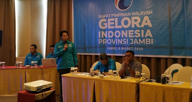 Rapat pimpinan wilayah Partai Gelora Provinsi Jambi, Minggu (8/3).