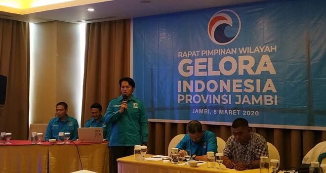 Rapat pimpinan wilayah Partai Gelora Provinsi Jambi, Minggu (8/3). Dalam rapat yang dihadiri ketua dari Kabupaten dan kota ini membahas tentang agenda strategis politik 2020.
