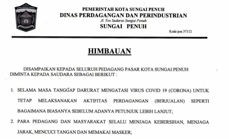 Disperindag Keluarkan Himbauan.