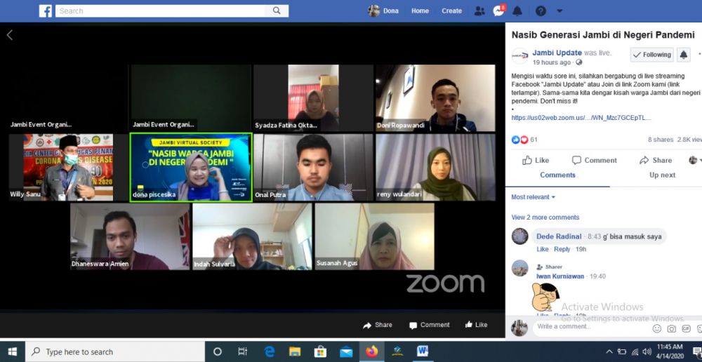 Diskusi Jambi Virtual Society live streaming di Facebook Jambi Update. 