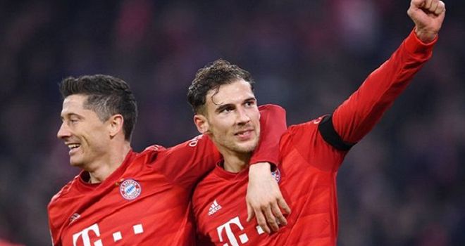 Pemain Bayern Muenchen, Robert Lewandowski dan Leon Goretzka.