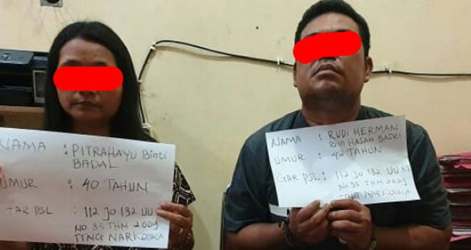 Pasangan suami istri di Pemayung yang diamankan Polres Batanghari diduga pelaku penyalahgunaan narkoba.