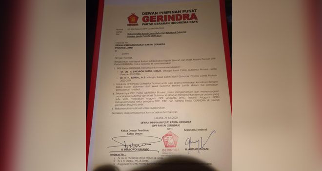 Surat Rekomendasi Dukungan untuk Fachrori-Safrial Beredar.