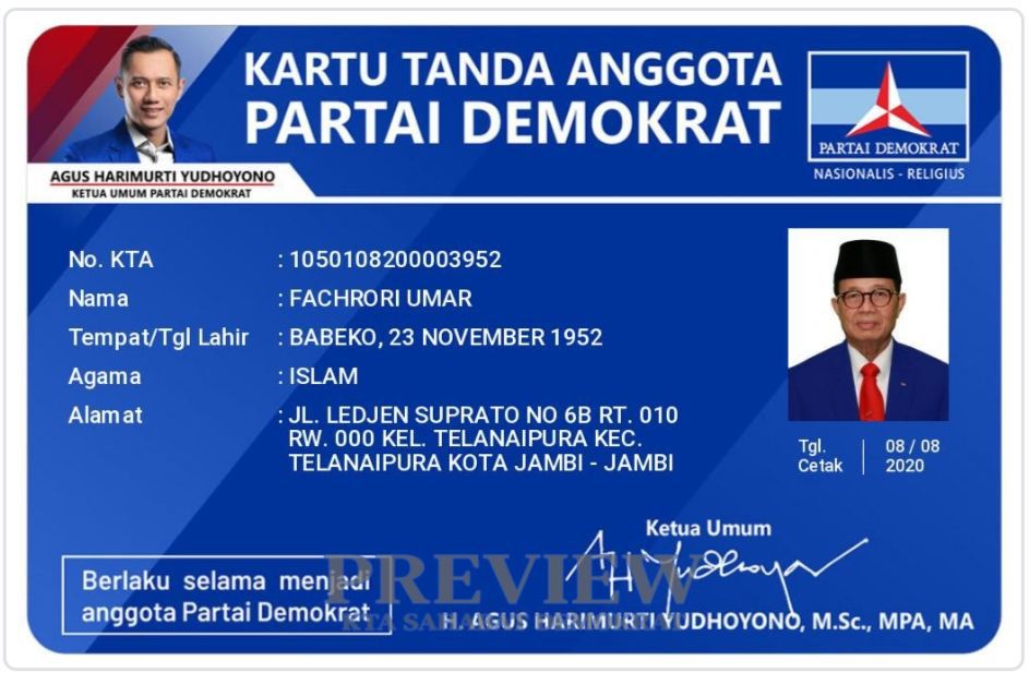 Beredar KTA Fachrori Gabung jadi Kader Demokrat