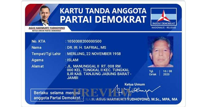 KTA Demokrat Safrial Beredar di Medsos, Ady: Itu Tidak Benar (Ist)