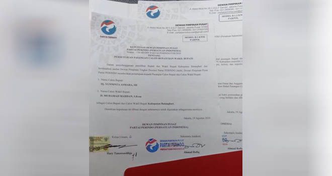 Kembali Bertambah, Perindo Dukung Yunninta Mahdan di Pilkada Batanghari