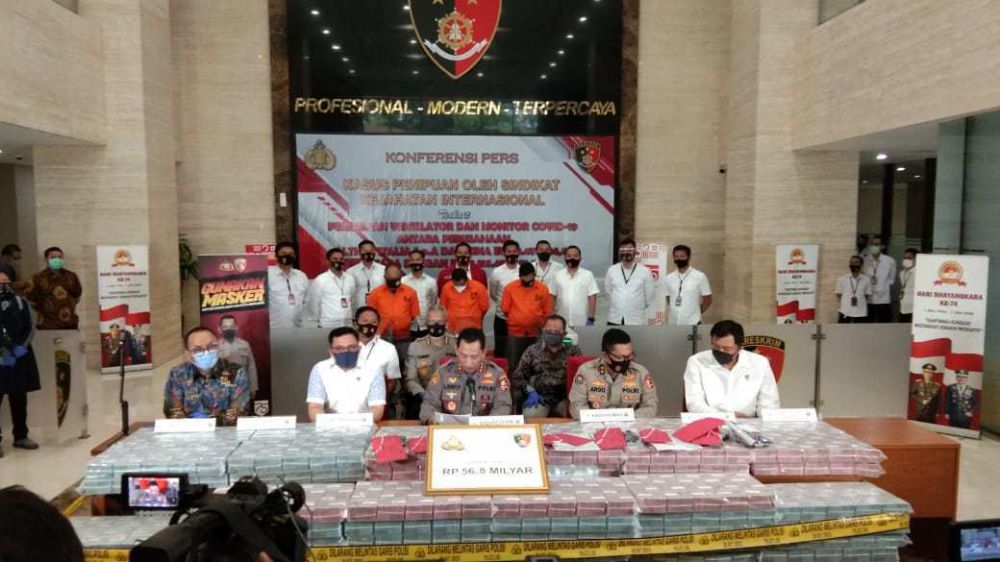 Pengungkapan kasus penipuan transaksi pembelian ventilator COVID-19, di Bareskrim Polri, Senin (7/9).