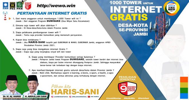 Internet Gratis Desa-Kota dalam Provinsi Jambi, Dumisake Haris-Sani