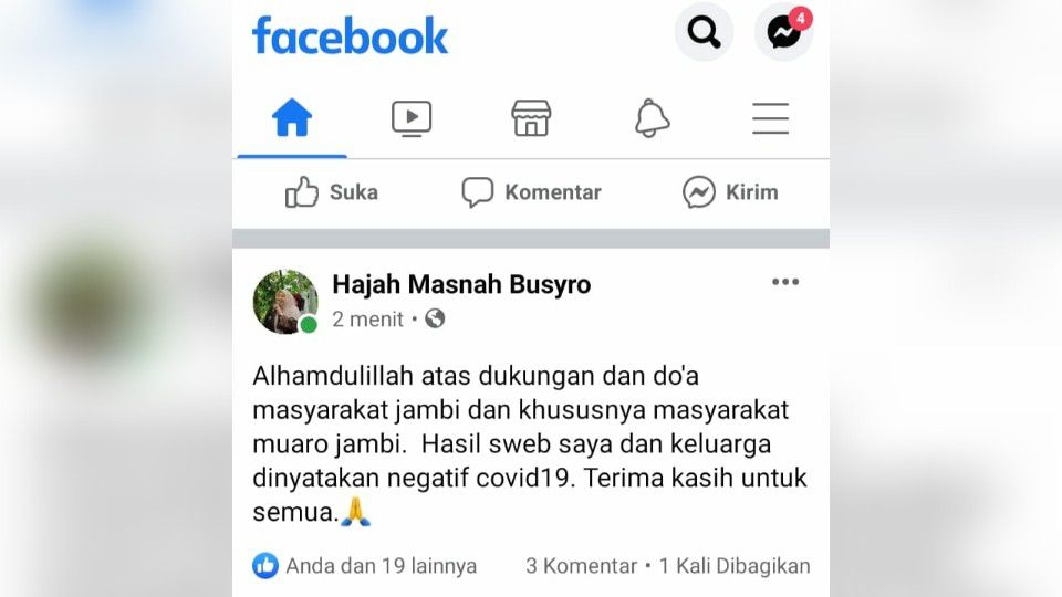 Ini Cuitan Bupati Masnah di Medsos.