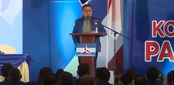 Moeldoko sampaikan pidato setelah diangkat jadi Ketum Partai Demokrat versi KLB di Deli Serdang.