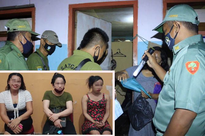 Petugas Satpol PP saat menggelar razia di salah satu indekos. Inset, tiga waria yang diamankan dari kawasan Pasar Mangunharjo di Malam Minggu. 