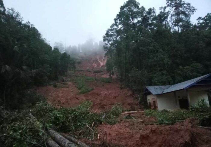 Sebuah rumah terdampak tanah longsor di Kabupaten Luwu, Sulawesi Selatan, Minggu (3/10). / BNPB